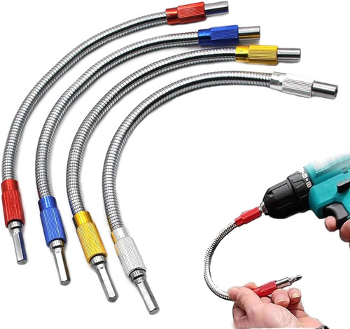 Hexagonal Shank Metal Flex Universal Extension Bit Holder, Flexible Screwdriver Drill Bit Extension, Flexible Extension Tube, Angle Drill Flexible Shaft Bit Kit Extension Screwdriver Holder (4PCS)