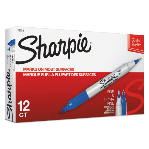 Twin-Tip Permanent Marker, Fine/Ultra Fine Point, Blue, Dozen Twin-Tip Permanent Marker, Fine/Ultra Fine Point, Blue, Dozen