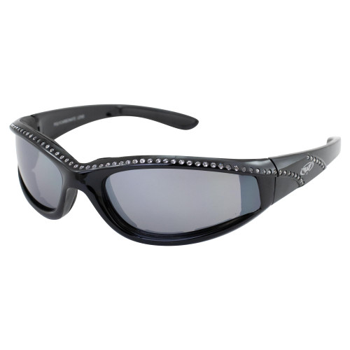 Global Vision Eyewear Marilyn 11 Women's Padded Bling Black Motorcycle Sunglasses Flash Mirror Lenses Global Vision Eyewear Marilyn 11 Women's Padded Bling Black Motorcycle Sunglasses Flash Mirror Lenses