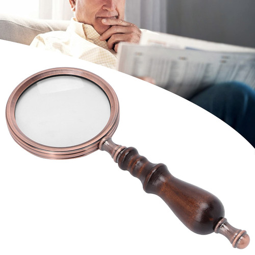 Magnifying Glass Antique Hand Magnifier, 10X Reading Magnifier Retro Reading Magnifying Glass Made of Metal with Wooden Handle, for The Elderly Hobby, Craft, Watchmaker