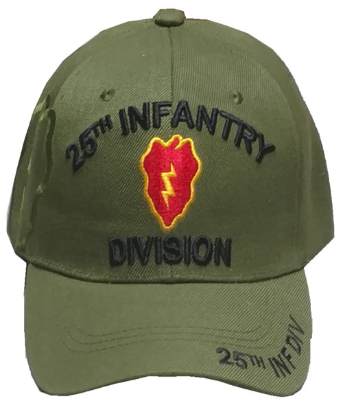 25th Infantry Division Emblem (25th Inf Div on Bill) (Black Letters) Baseball Cap (Green)