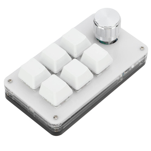 One Handed Mechanical Keyboard Multifunction 6 Key Mini Gaming Keypad Shortcut Programmable Keyboard with Knob Stream Deck Mini (Black White)