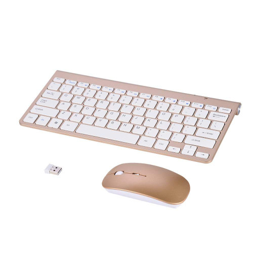 PUSOKEI Wireless Keyboard and Mouse Set, 2.4GHz Slim Waterproof Wireless Mouse and Keyboard Combo for PC, Desktop, Computer, Notebook, Laptop, Windows (Gold)