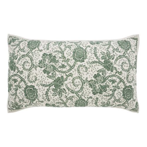 VHC Brands Dorset, Farmhouse Quilted Bed Sham, King, Floral, Green, 21x37