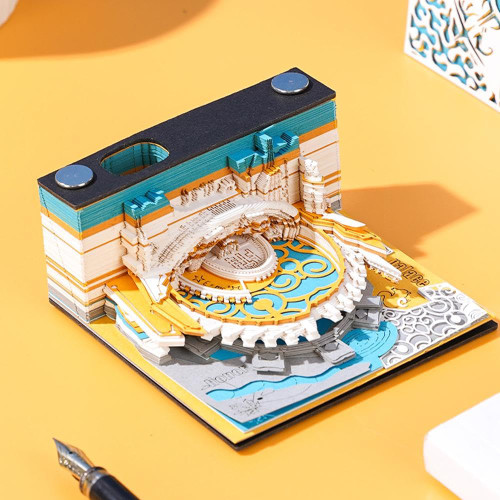 3D Science Fiction Memo Pad,2024 Desk Calendar Memo Pad,3D Notepad Paper Sculpture Gift,Art Building Block 3D Decoration Stickers,Creative Paper Carving Notepad