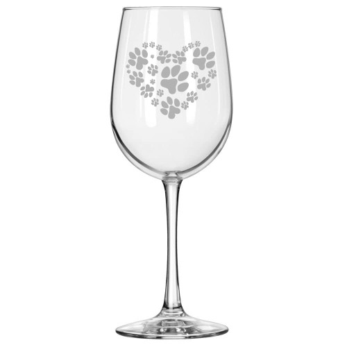 MIP Brand Wine Glass for Red or White Wine Heart Paw Prints (16 oz Tall Stemmed)