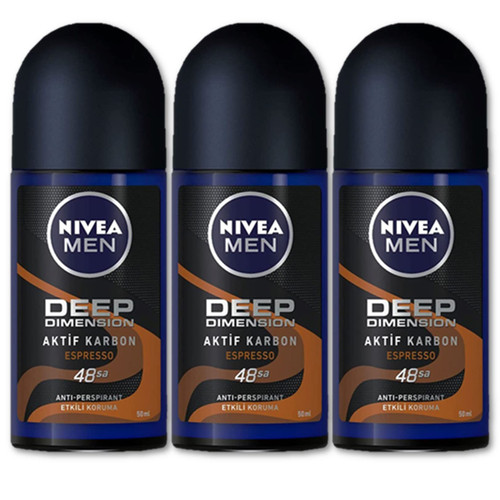 Nivea For Men Deodorant Roll-On Dimension - Dark Wood + Espresso + Amazonia, Anti Perspirant, 48h 1.7oz/50ml (Pack of 3 Bundle) (Espresso)
