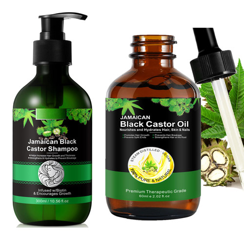 Jamaican Black Castor Oil and Black Castor Oil Shampoo Set, Pure Cold Pressed Black Castor Oil for Hair, Eyebrows, Face, Skin Care, Black Castor Oil Shampoo for Hair Growth, Thinning Hair