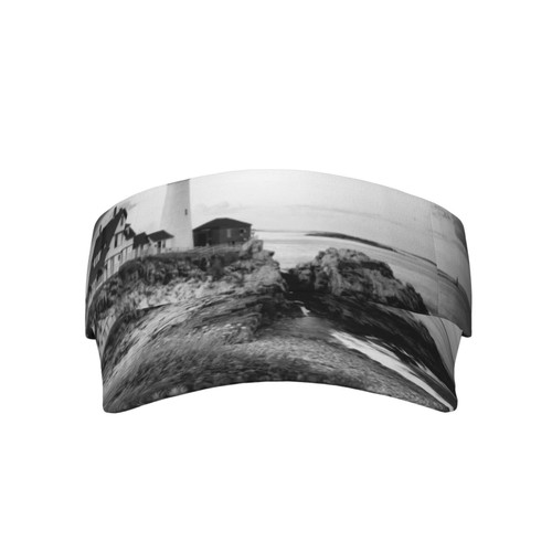 Ocean Lighthouse Landscape Printed Sport Sun Visor Hats, Empty Top Sun Visor Caps Adjustable Golf Tennis Sun Caps for Women Men Black