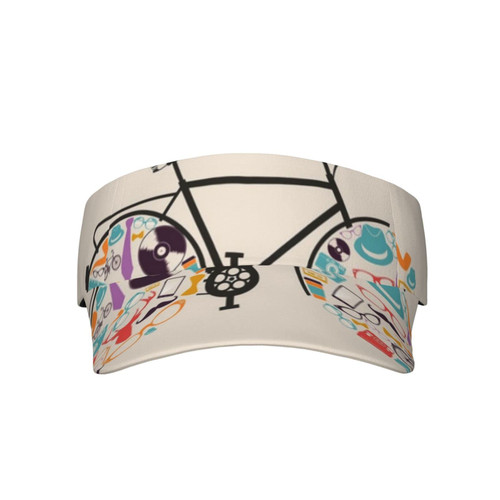 Retro Bicycle Printed Sport Sun Visor Hats, Adjustable Empty Top Baseball Sun Cap Golf Tennis Visor for Men Women Black