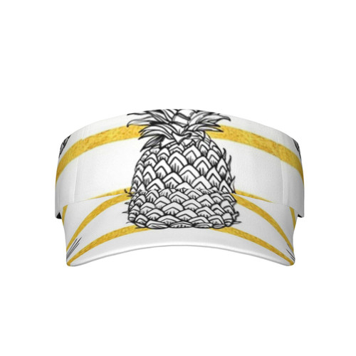 Pineapple Printed Sport Sun Visor Hats, Adjustable Empty Top Baseball Sun Cap Golf Tennis Visor for Men Women Black