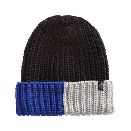 Steve Madden Mens Ribbed Knit Colorblock Beanie Hat Black O/S