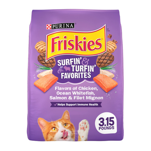 Purina Friskies Dry Cat Food, Surfin' & Turfin' Favorites - (4) 3.15 lb. Bags