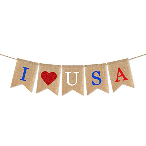 Bcpress I love USA Banner Independence Day Banner 4th of July Bunting Banner for 4th of July Decoration