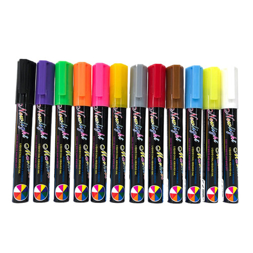 NUOBESTY 12pcs Erasable Highlighter Chalk Markers for Blackboard Fine Tip Chalk Pens Erasable Chalk Markers Liquid Chalk Stationery for Office Plastic Round Head Colour Pencil