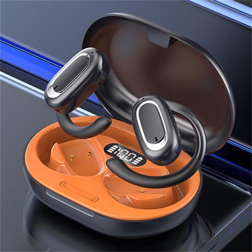 Yeropr 2024 Latest 3D Surround Sound Open Ows Bluetooth Headset, Open Owls Bluetooth Headset, Wireless Open Ear Noise Reduction Low Delay Hanging Sports Bone Headphones Waterproof (Black-Orange)