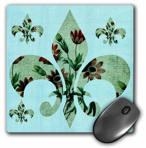 3dRose LLC 8 x 8 x 0.25 Inches Mouse Pad, French Fleur De Lis with Anemone Flowers (mp_123343_1)