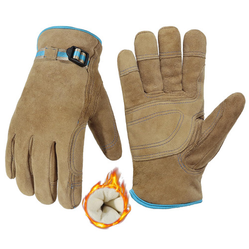 HANDLANDY Winter Work Gloves for Men Women, Water Repellent Cold Weather Insulated Genuine Leather Work Gloves (Coffee, Large)
