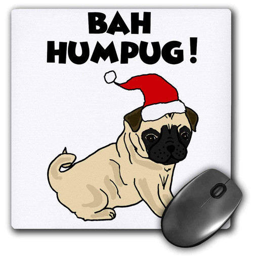 3dRose All Smiles Art - Christmas - Cute Funny Pug Puppy Dog Christmas Bah Humbug Bah Humpug Pun - Mousepad (mp_320682_1)