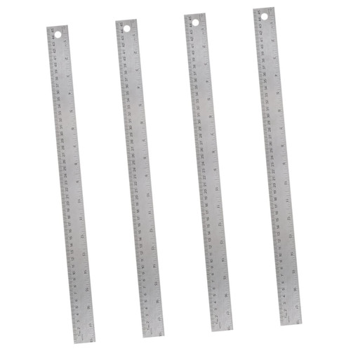 Uonlytech 4pcs Stainless Steel Cork Ruler Metal Drawing Ruler Cork Back Ruler School Measuring Ruler Metal Ruler Rulers for Drawing Small Ruler Straight Edge Tool Child Non-Slip Steel Ruler