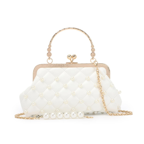 Emprier Women Beaded Evening Handbag Pearl Decoration Cute Clutch Purse Small Bridal Wedding Tote Bags