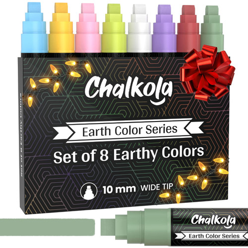 8 Chalkboard Chalk Markers (10mm Wide Nib) - Classic Earth Color Pens - For Blackboards, Chalkboard, Bistro, Window - Erasable Dry Erase Chalk Ink Pen, Window Markers for Cars