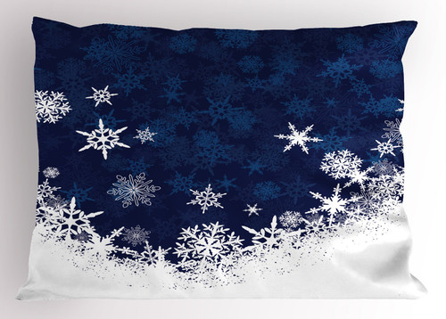 Lunarable Snowflake Pillow Sham, Winter Theme Christmas Illustration Cold Weather Season Inspired Celebration, Decorative Standard King Size Printed Pillowcase, 36" X 20", Indigo White Lunarable Snowflake Pillow Sham, Winter Theme Christmas Illustration Cold Weather Season Inspired Celebration, Decorative Standard King Size Printed Pillowcase, 36" X 20", Indigo White