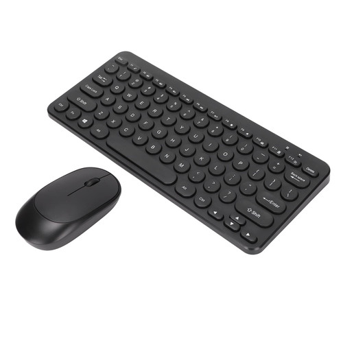 FOSA Keyboard Mouse Set Wireless 2.4G Wireless Round Keycaps Keyboard Silent Mouse Ergonomic Design Via USB Receiver QWERTY for PC Laptop (Black)