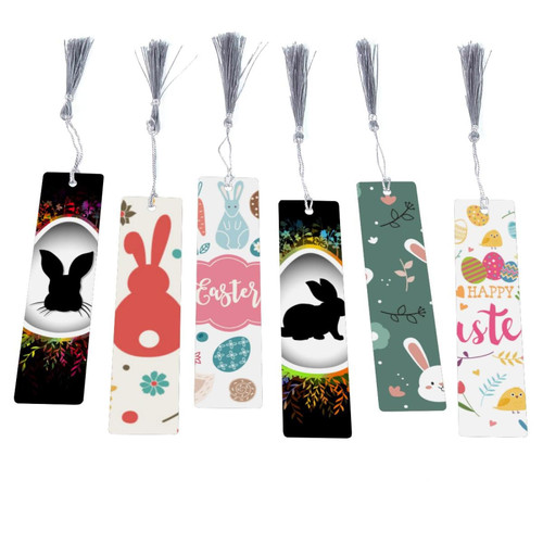 6 Pieces Easter Bunnies Eggs Flowers Bookmarks with Tassel