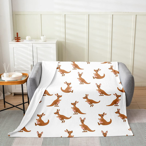 Feelyou Kids Kangaroo Throw Blanket All Season, Cute Wild Animal Bed Blanket for Girls Boys Bedroom Wild Kangaroos Decor Fleece Blanket, Brown Flannel Fuzzy Plush Blanket Baby 30"x40"