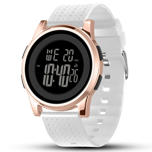 YUINK Mens Watch Ultra-Thin Digital Sports Watch Waterproof Stainless Steel Fashion Wrist Watch for Men Women (Rose Gold White)