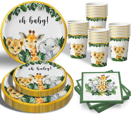 Safari Baby Shower Plates, Gold Jungle Animals Baby Shower Decorations for 24 Guests, Jungle Safari Theme Baby Shower Supplies Tableware, Paper Plates, Napkins, Dessert Plate, Disposable Cups Safari Baby Shower Plates, Gold Jungle Animals Baby Shower Decorations for 24 Guests, Jungle Safari Theme Baby Shower Supplies Tableware, Paper Plates, Napkins, Dessert Plate, Disposable Cups