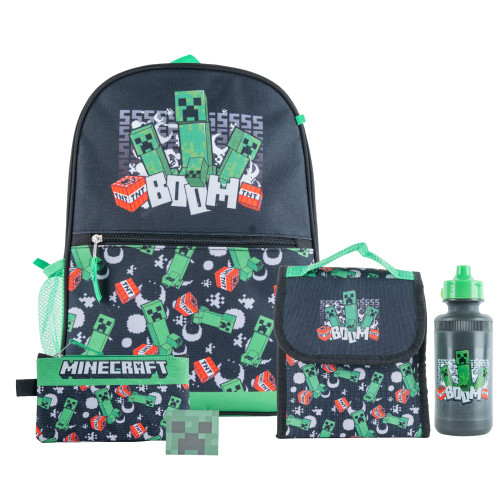 CULTUREFLY Minecraft Backpack with Lunch Box Set for Boys & Girls, 16 inch, 5 Pc. Bundle with Water Bottle & School Supplies
