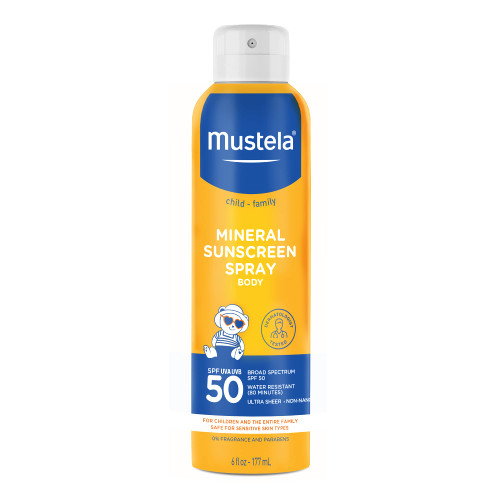 Mustela Baby Mineral Sunscreen Spray SPF 50 Broad Spectrum - Body Sun Spray for Sensitive Skin - Water Resistant & Fragrance Free - 6 fl.oz.