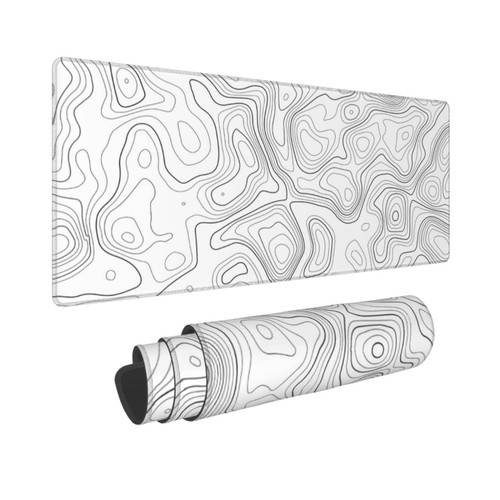 Gaming XL White Topographic Mouse Pad Large Desk Pad XXL Keyboard Mat with Stitched Edges Non Slip Rubber Base for Office Home Game,31.5 X 11.8 Inch
