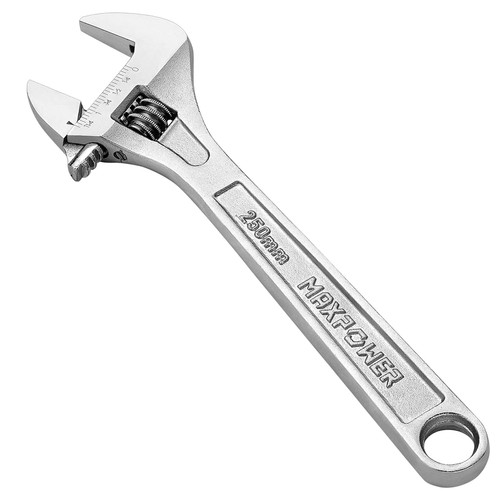 MAXPOWER Heavy Duty Adjustable Wrench 10 Inch, Adjustable Shifter Movable Spanner with Extra Large Jaw Capacity, Drop Forged Cr-V Steel, Chrome Finish, Metric/SAE