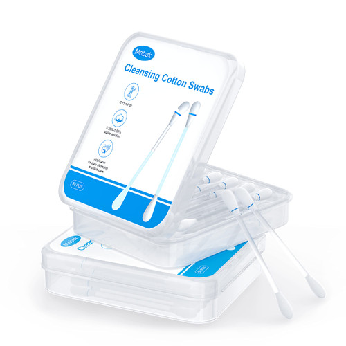 Mebak Sterile Saline Piercing Aftercare Swabs, Piercing Cleaning Solution Swabs for Ear Nose Belly Body Piercings, Effective Cleaner to Soothe Irritated Piercing Bumbs-100pcs Saline Cotton Swabs