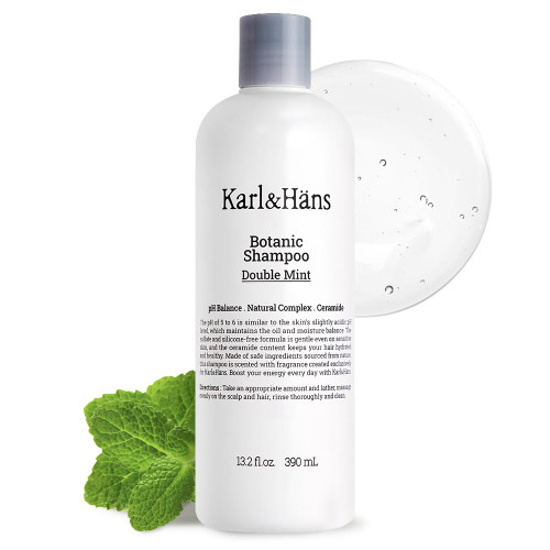 Karl&Hans Botanic Double Mint Vegan Shampoo Organic for Men and Women, Sulfate-Free Hair Shampoo with Peppermint & Natural Flower Extracts, Scalp Repair for All Hair Types, 13.2 fl oz