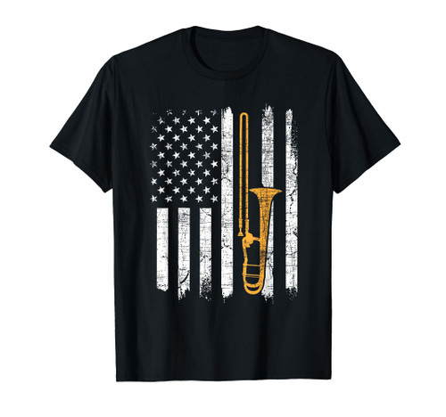 USA American Flag Trombone - Trombonist Music Lover T-Shirt