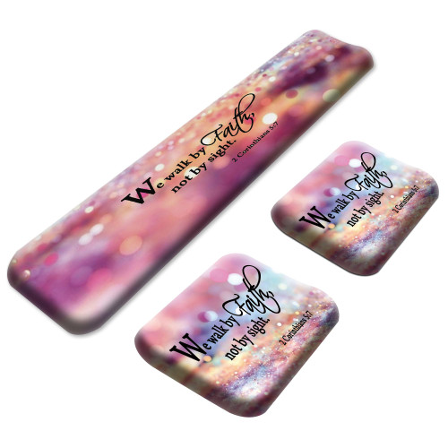 Keyboard Wrist Rest Pad + Desk Elbow Pads (3PCS Set), Memory Foam Gel Wrist Rest for Keyboard Mouse,Ergonomic Arm Elbow Cushion Support Pad for Computer Laptop Mac-We Walk by Faith Pink Purple
