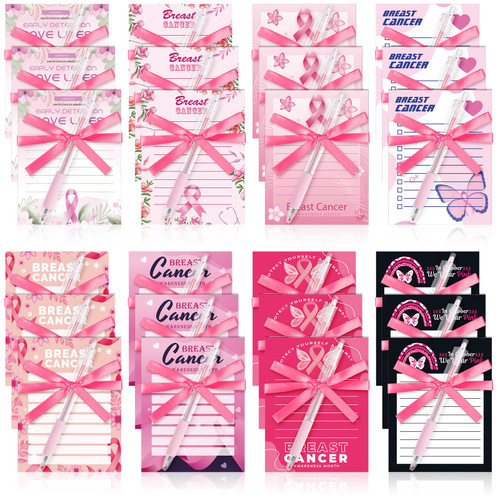 Fulmoon 24 Sets Breast Cancer Awareness Notepad with Pen and Ribbon Pink Ribbon Notepads Pink Ribbon Memo Pad Breast Cancer Awareness to Do List Notes Breast Cancer Sticky Notepads for Support Present
