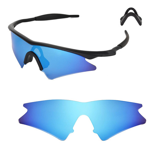 Walleva Replacement Lenses for Oakley M Frame Sweep Sunglasses - Multiple Options Available (Ice Blue Coated - Polarized + Black Nosepad)