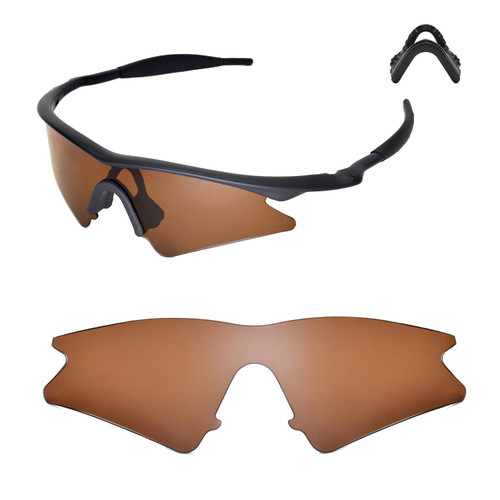 Walleva Replacement Lenses for Oakley M Frame Sweep Sunglasses - Multiple Options Available (Brown - Polarized + Black Nosepad)