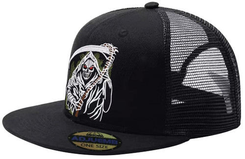 ADJUEMB Black Trucker Snapback Hats Skull Embroidery Adjustable Flat Bill Hat Unisex Baseball Caps ADJUEMB Black Trucker Snapback Hats Skull Embroidery Adjustable Flat Bill Hat Unisex Baseball Caps