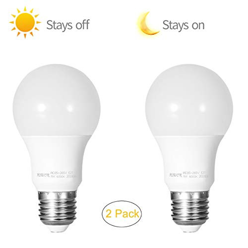 Dusk to Dawn Light Bulbs,Automatic On/Off E26/E27 Sensor Smart LED Lighting Bulbs Lamp for Indoor/Outdoor Yard Porch Patio Garden - 2 Pack (5W Cool White 6000K)