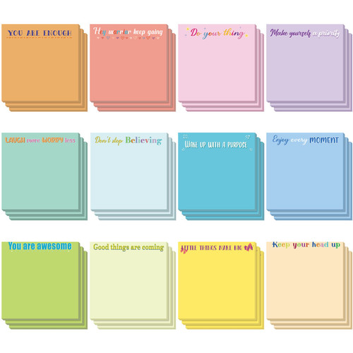 36 Pieces Inspirational Sticky Notes 3 x 3 Inch Motivational Fun Notepads Positive Gifts for Teacher Nurse Coworkers Work Studying Supplies (Simple Style)
