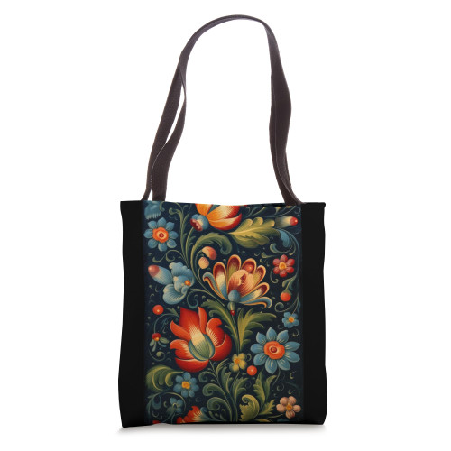 Traditional Norwegian Rosemaling Folk Art Tote Bag