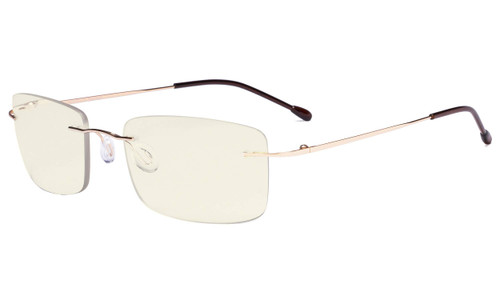Eyekepper Rimless Progressive Glasses Multifocus Readers Blue Light Filter Reading Eyeglasses Men Women Gold +3.00