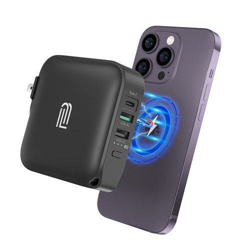 MagLoop Wireless Portable Charger, 10000mAh Magnetic Power Bank PD 20W Fast Charging with AC Wall Plug, Wireless Battery Pack for iPhone 15/14/13/12, Mini, Pro, Max, AirPods(Black)
