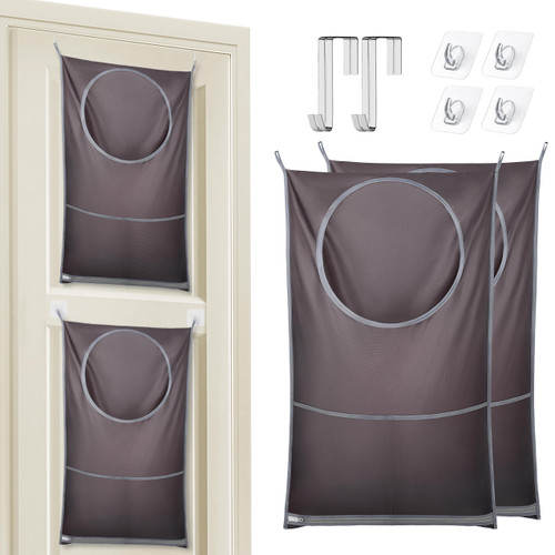 Libeder Hanging Laundry Hamper Bag, Over Door Laundry Bag Hamper for Dirty Clothes, Waterproof Space Saving Hanging Laundry Bag with Zipper & Front Pockets, 2 Pack